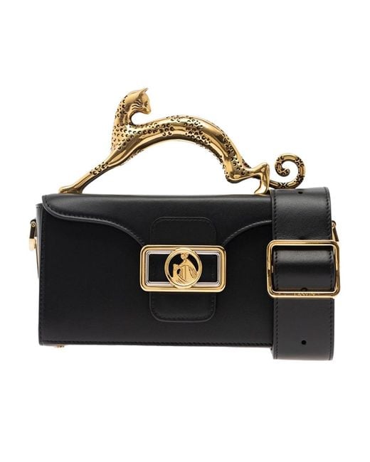 Lanvin Black Pencil Cat Leather Tote Bag