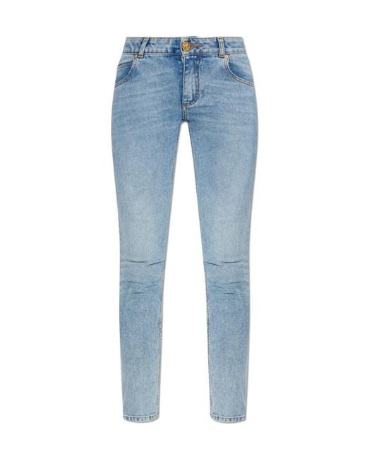 Balmain Blue Logo Patch Skinny Jeans