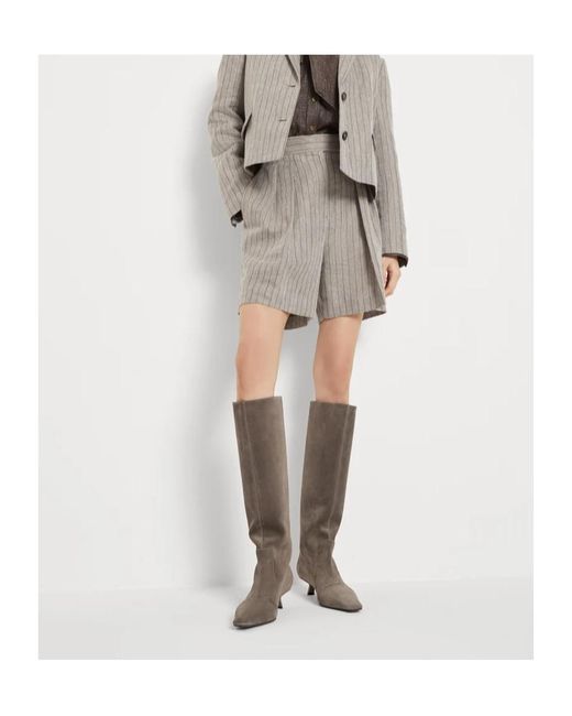 Brunello Cucinelli Brown Beaded Thigh-High Boots