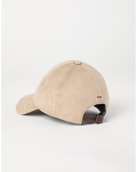 Brunello Cucinelli Natural Embroidered Suede Baseball Cap for men