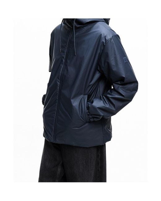 Rains Blue Lohja Hooded Padded Jacket With Zipper for men