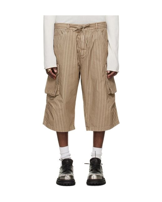 424 Natural Striped Cargo Shorts for men