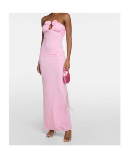 Magda Butrym Pink Floral-Appliqué Strapless Maxi Dress
