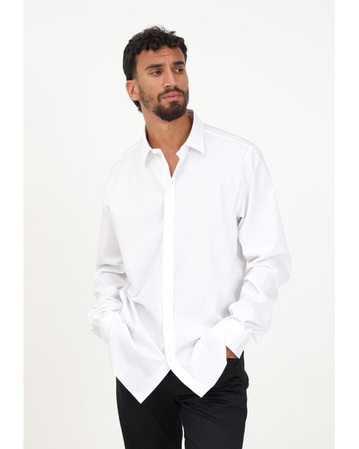 Moschino White Logo-Embroidered Long-Sleeve Cotton Shirt for men