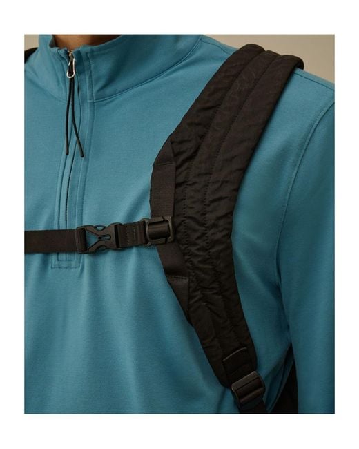 C P Company Black Nylon B Lens Backpack for men