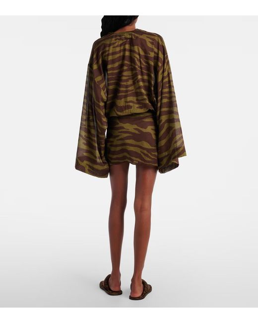 The Attico Brown Zebra-Print Cotton Muslin Minidress