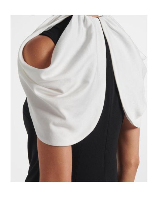 Roland Mouret Black Embellished Caped Satin Crepe Gown