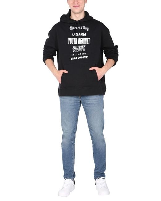 Raf Simons Black Slogan Patches Hoodie for men
