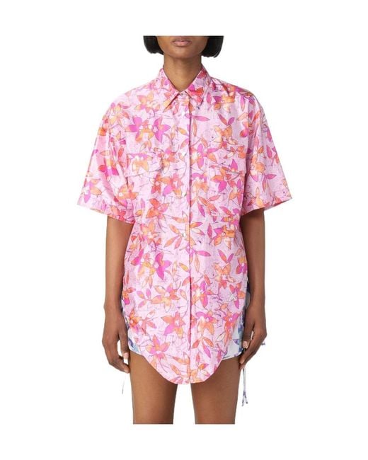 Isabel Marant Pink Floral-Print Short-Sleeve Shirt