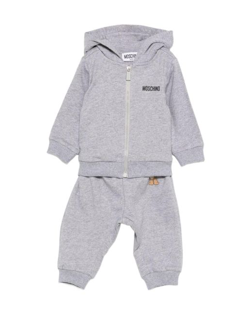 Moschino Gray Teddy Bear-Motif Hooded Tracksuit Set