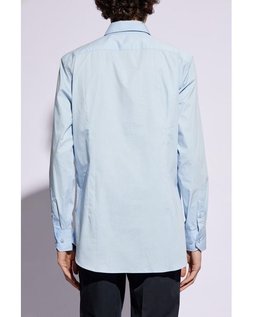 Etro Blue Pegaso-Embroidered Cotton Shirt for men