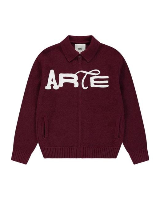 Arte' Red Stencil Zip Cardigan for men