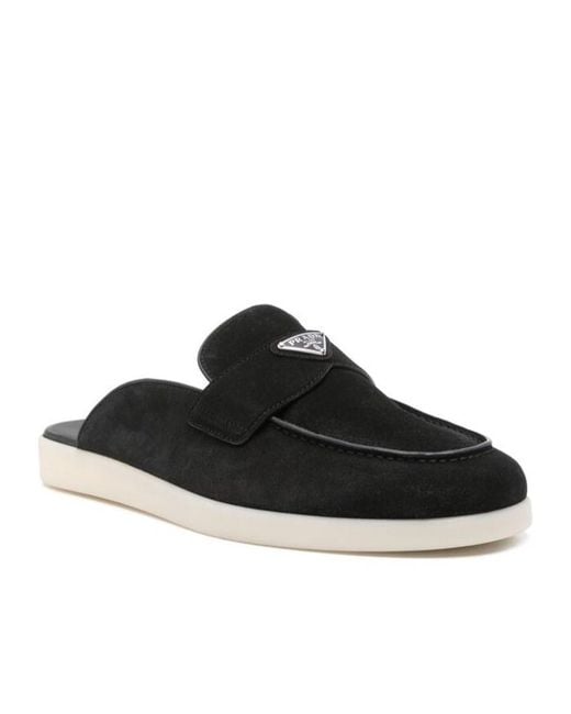 Prada Black Suede Slippers for men