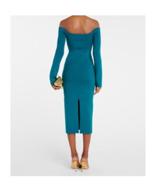 Galvan Blue Grace Off-Shoulder Midi Dress