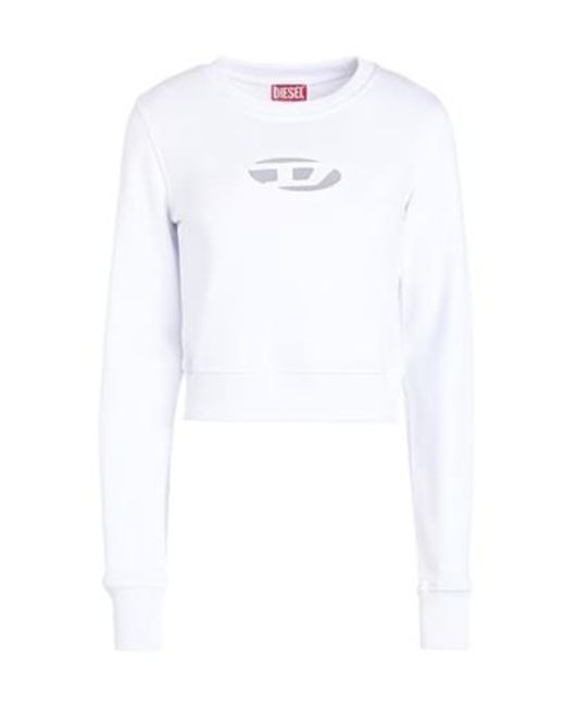 DIESEL White Solid Cropped Crew Neck Sweatshirt