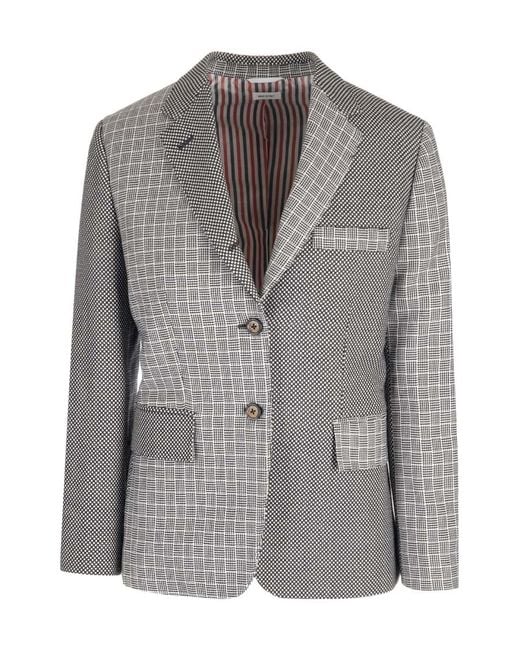 Thom Browne Gray Single Breasted Contrasted Prints Blazer