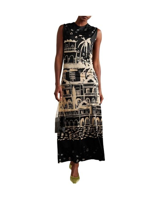 Johanna Ortiz Black Print-Detail Sleeveless Midi Dress