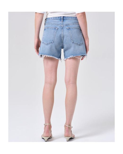 Agolde Blue Parker Long Distressed Shorts