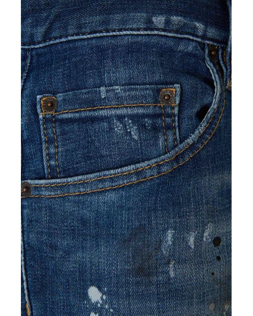 DSquared² Blue Paint Splash Detail Distressed Jeans for men
