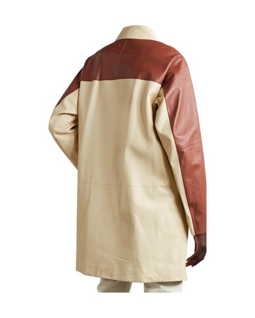 Lafayette 148 New York Natural Oversized Two-Tone Leather Jacket