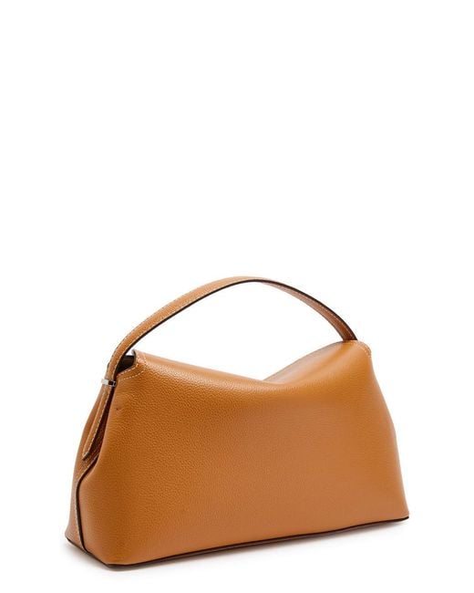 Totême Brown T-Lock Grained Leather Top Handle Bag