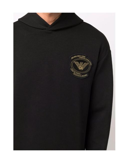 Emporio Armani Blue Logo Patch Detail Hoodie for men