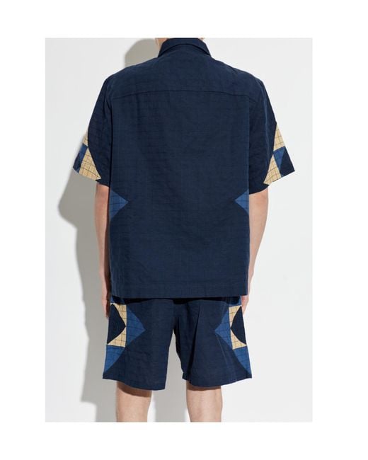 A.P.C. Blue Patchwork Short Sleeve Shirt for men