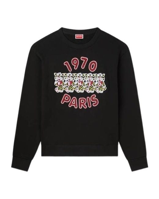 KENZO Black Wild Tiger Embroidered Crewneck Sweatshirt for men