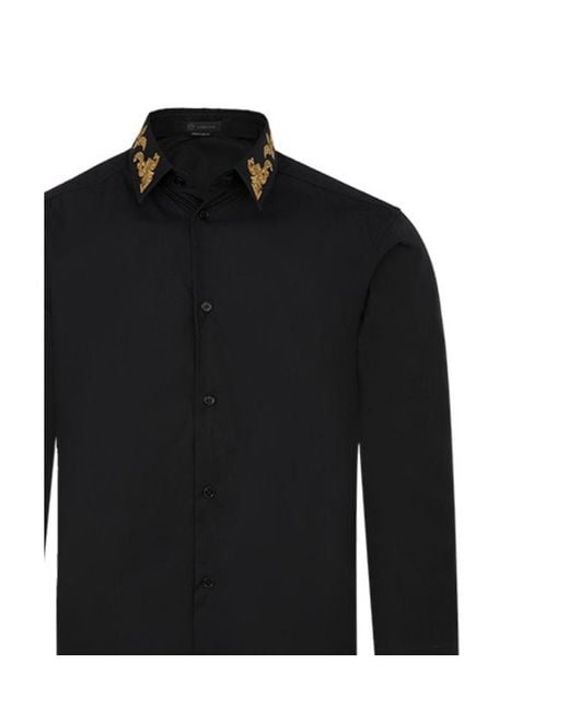 Versace Black Embroidered Collar Shirt for men