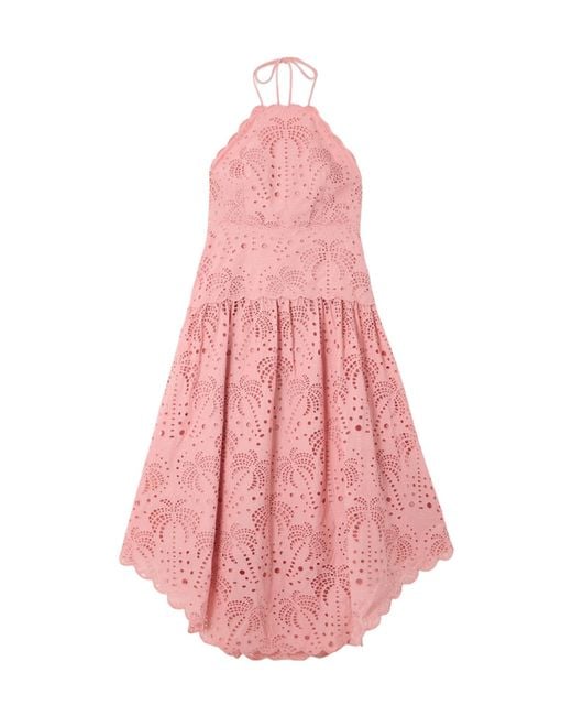 Farm Rio Pink Eyelet Halterneck Midi Dress