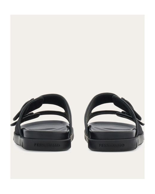 Ferragamo Black Logo Double Strap Slippers for men