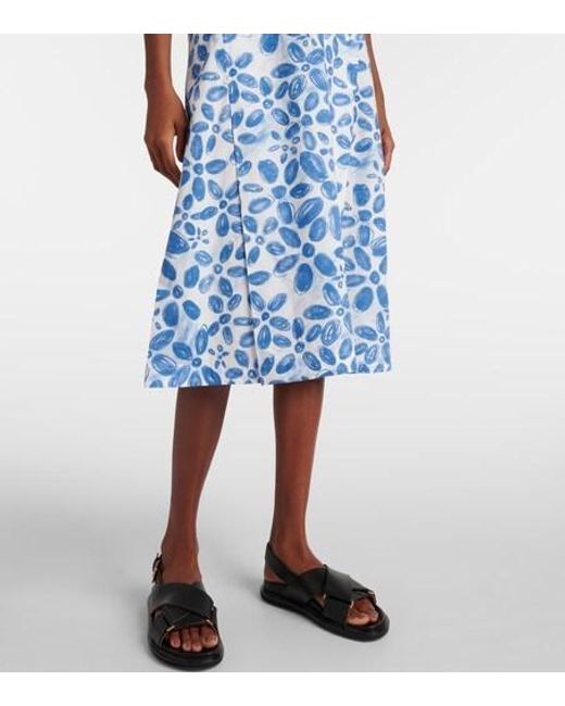 Marni Blue Printed Cotton Midi Dress