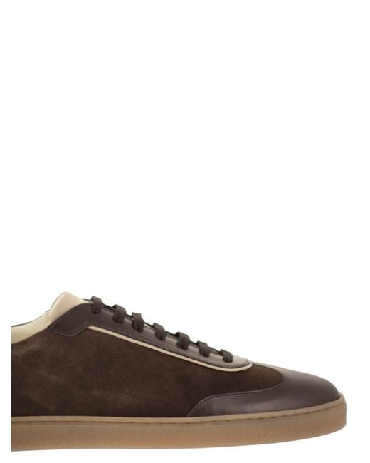 Brunello Cucinelli Brown Panelled Leather Sneakers for men