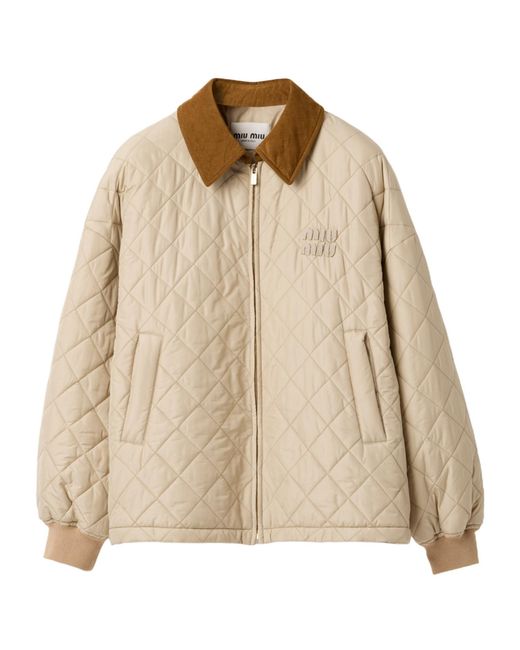 Miu Miu Natural Logo-Patch Quilted Jacket