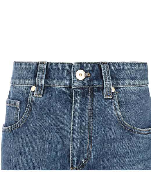 Brunello Cucinelli Blue Logo Patch Straight-Leg Jeans