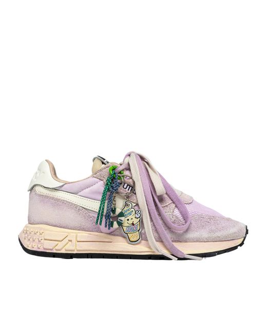 Autry Pink Reelwind Super Vintage Lace-Up Sneakers