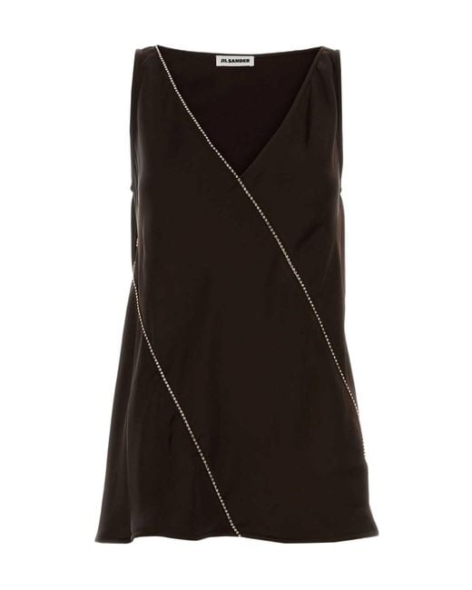 Jil Sander Black V-Neck Embellished Top