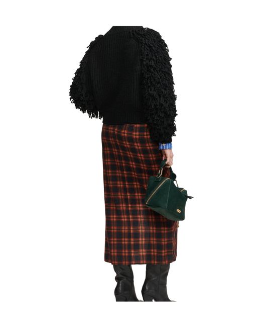 Essentiel Antwerp Black Fringe-Sleeve Wool-Blend Cardigan