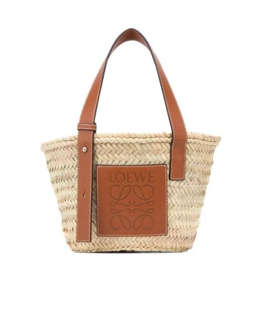 Loewe Brown Anagram-Embossed Patch Small Basket Tote Bag