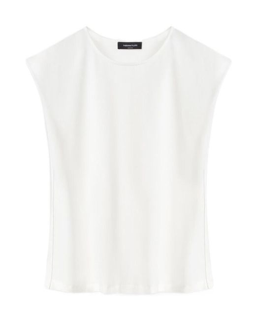 Fabiana Filippi White Beaded-Trim Crewneck Blouse