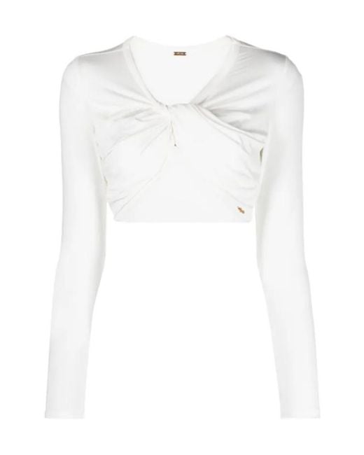 Cult Gaia White Short Top With Swirling Pleat Details