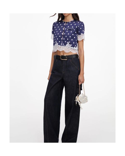 Self-Portrait Blue Polka Dot Satin Top
