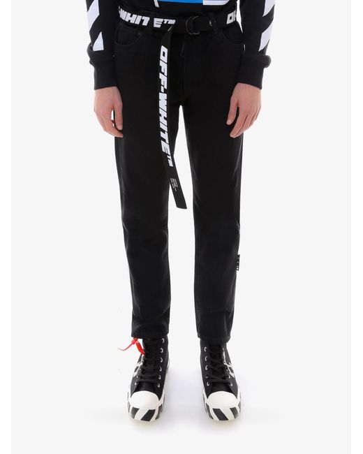 Off-White c/o Virgil Abloh Black Industrial Belted Tapered Jeans for men