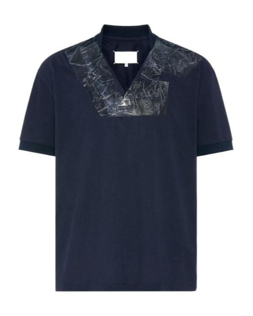 Maison Margiela Blue Taped V-Neck T-Shirt for men