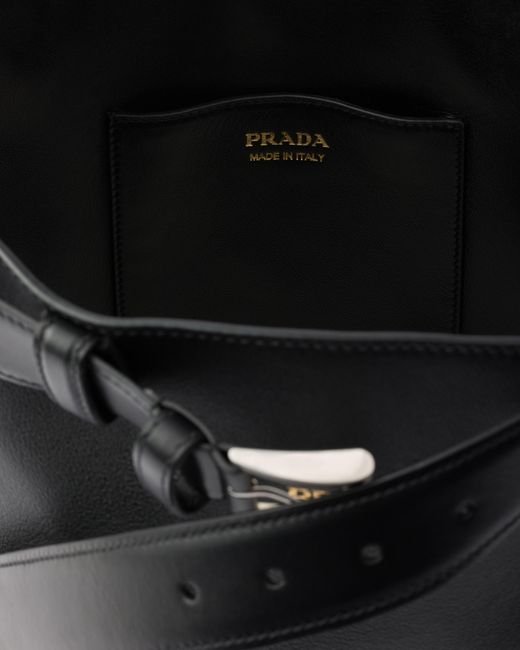 Prada Black Buckle Leather Bucket Bag With Belt