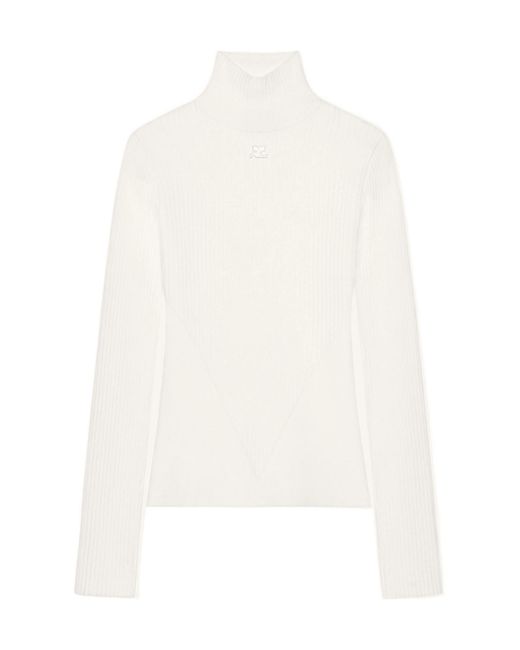 Courreges White V-Line Turtleneck Sweater