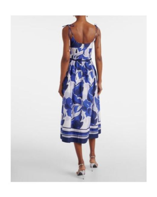 Rebecca Vallance Blue Paros Floral Cotton Midi Dress