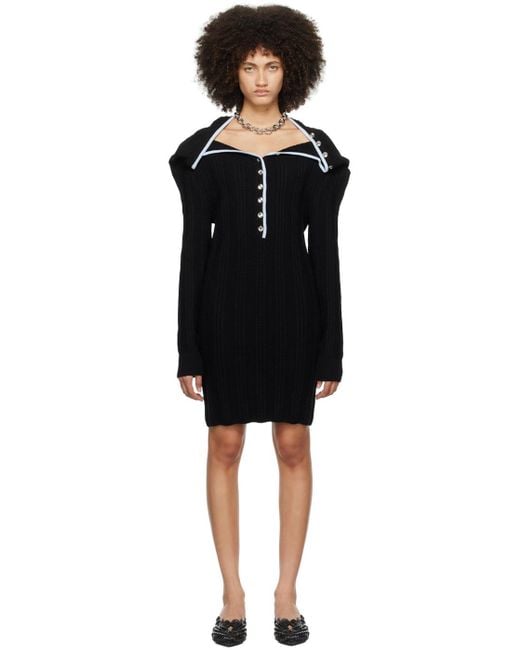 Y. Project Black Ruffle-Collar Merino Wool Minidress