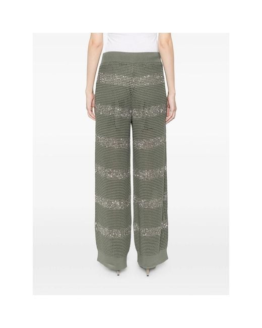 Brunello Cucinelli Gray Sequin Striped Trousers
