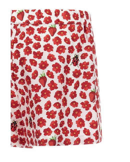 Versace Red Floral-Printed Elasticated Waistband Shorts